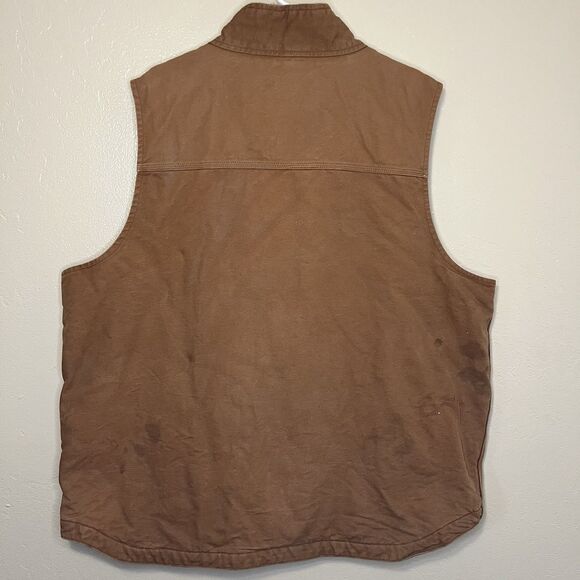 Carhartt Mens XL Loose Fit Brown Sherpa Lined Mock Neck Duck Vest 0V4277-M Chore - Picture 2 of 5